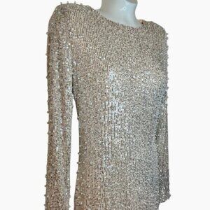 Mable Sequin & Pearl Embellished Long Sleeve Mini Dress